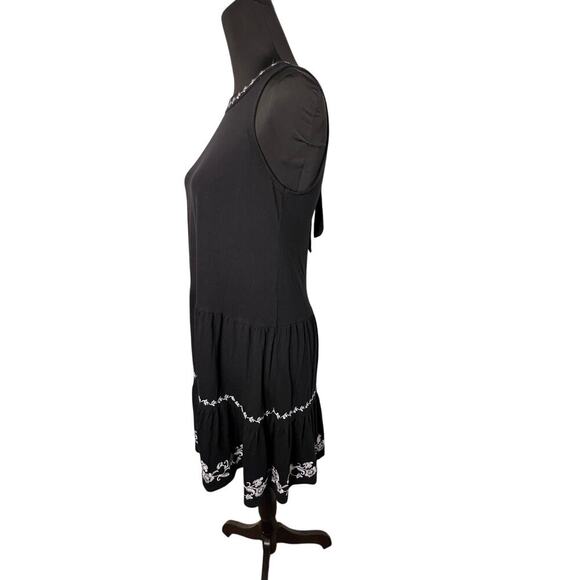 Loft women’s sz XS embroidered tie neck tiered ruffle swing midi goth sundress - Picture 6 of 10